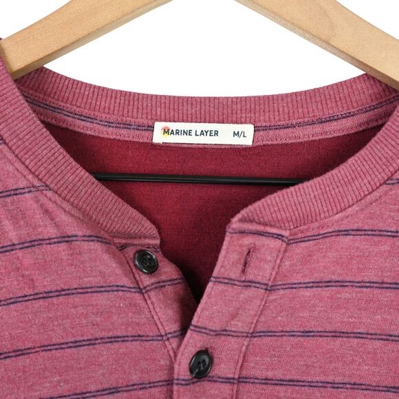 Marine Layer Double Knit Easy Stripe Henley, M/L - Picture 3 of 4
